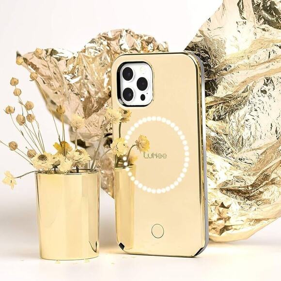 LuMee x Paris Hilton Halo Lighted Phone Case iPhone 12/ 12 Pro Gold Metallic NIB - Picture 7 of 7